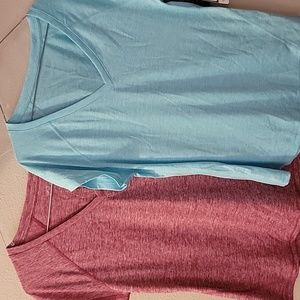 2 for 1, cute large, dry fit workout t-shirts one maroon, the other mint green